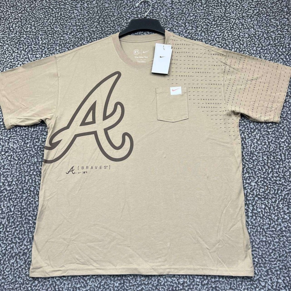 Nike Shirt Men Large Brown Atlanta Braves Short Sleeve Crew Neck Cotton New L